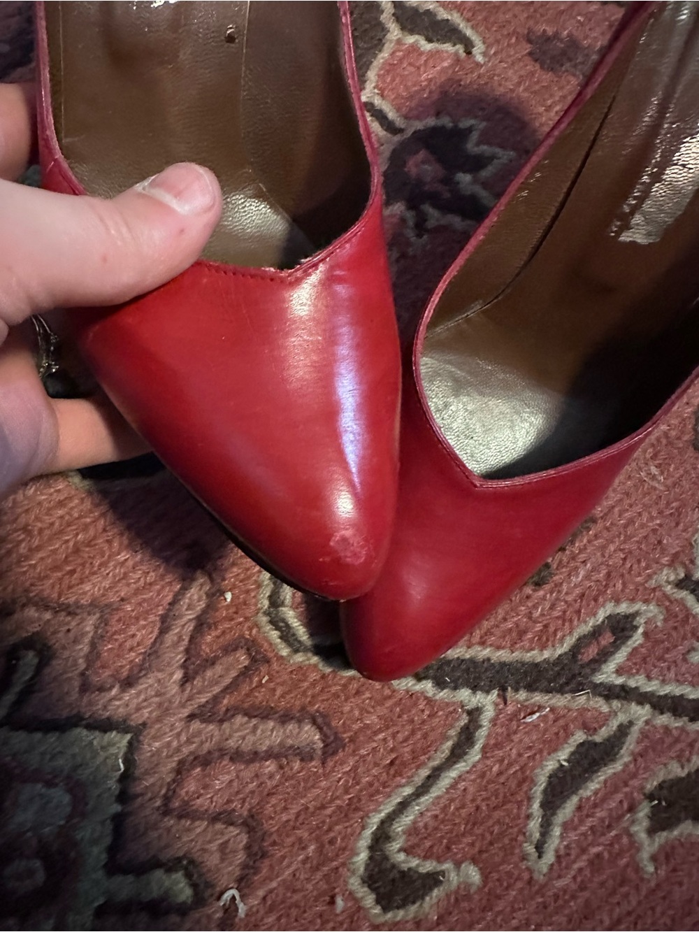 Vintage  Red Leather Pointed-Toe Pumps - Picture 4 of 5
